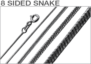 Sterling Silver Black Rhodium Plated 8 Sided Snake Chains