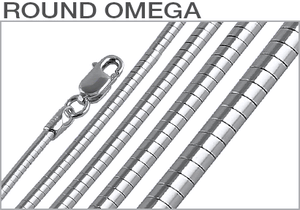 Sterling Silver Rhodium Plated Round Omega Chains
