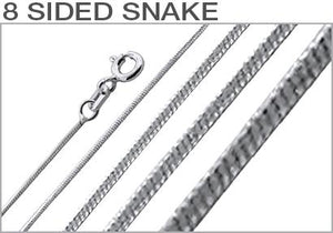 Sterling Silver Rhodium Plated 8 Sided Snake Chains