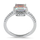 Sterling Silver Halo Iridescent Rainbow CZ Ring