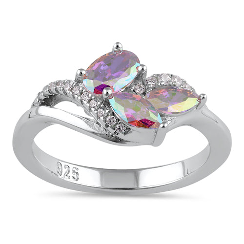 Sterling Silver Iridescent Rainbow Marquise CZ Ring