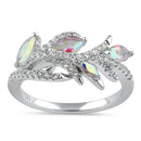Sterling Silver Vines Iridescent Rainbow CZ Ring