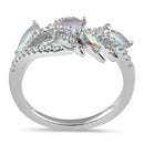 Sterling Silver Vines Iridescent Rainbow CZ Ring