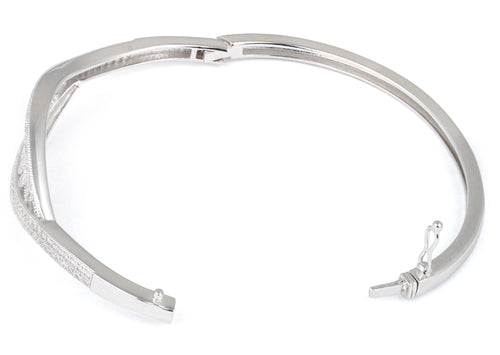 Sterling Silver Leaves Pave CZ Bangle Bracelet