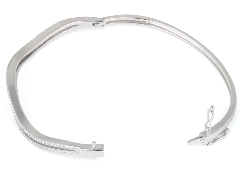 Sterling Silver Curve Pave CZ Bangle Bracelet