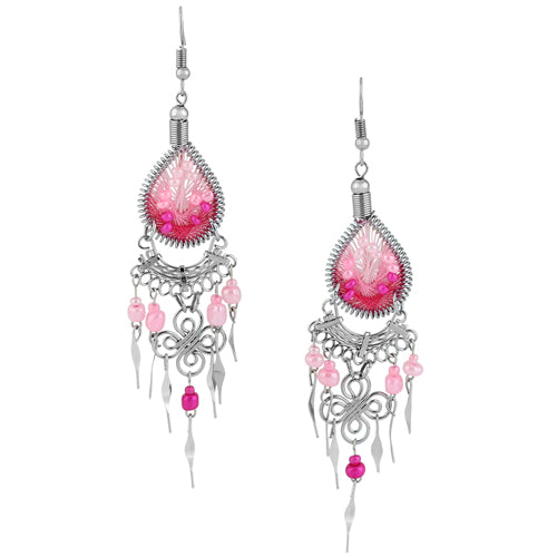 Stainless Steel Triple Pink Tones Woven Drop Earrings