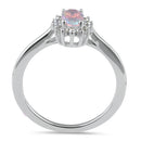 Sterling Silver Oval Iridescent Rainbow Halo CZ Ring