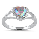 Sterling Silver Heart Iridescent Rainbow CZ Ring