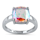 Sterling Silver Cushion-Cut Iridescent Rainbow CZ Ring