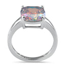 Sterling Silver Cushion-Cut Iridescent Rainbow CZ Ring