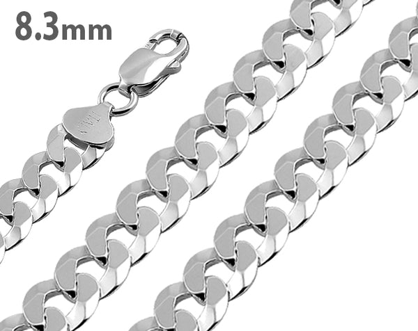 Sterling Silver Flat Curb Chain Necklace 8.3mm