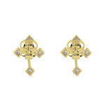 Solid 14K Yellow Gold Antique Cross Clear Round CZ Earrings