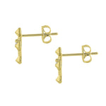 Solid 14K Yellow Gold Antique Cross Clear Round CZ Earrings