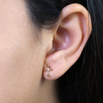 Solid 14K Yellow Gold Antique Cross Clear Round CZ Earrings