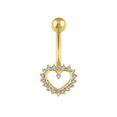 Solid 14K Gold Open Heart CZ Belly Button Ring