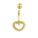 Solid 14K Gold Open Heart CZ Belly Button Ring