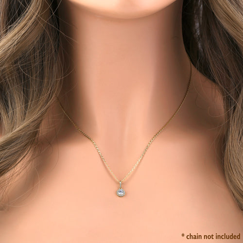 Solid 14K Yellow Gold Round Halo CZ Pendant