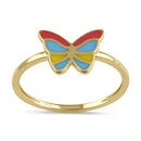 Solid 14K Gold Colorful Butterfly Ring