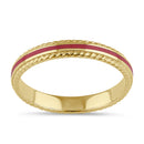 Solid 14K Gold Pink Enamel Rope Band Ring