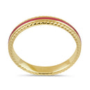 Solid 14K Gold Pink Enamel Rope Band Ring