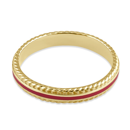 Solid 14K Gold Pink Enamel Rope Band Ring