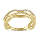 Solid 14K Gold 3 in 1 CZ Stackable Wave Ring