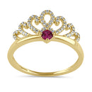 Solid 14K Gold Ruby and Clear CZ Crown Ring