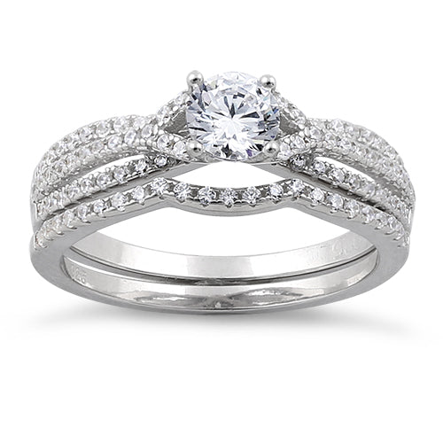 Sterling Silver Round Engagement Set Clear CZ Ring