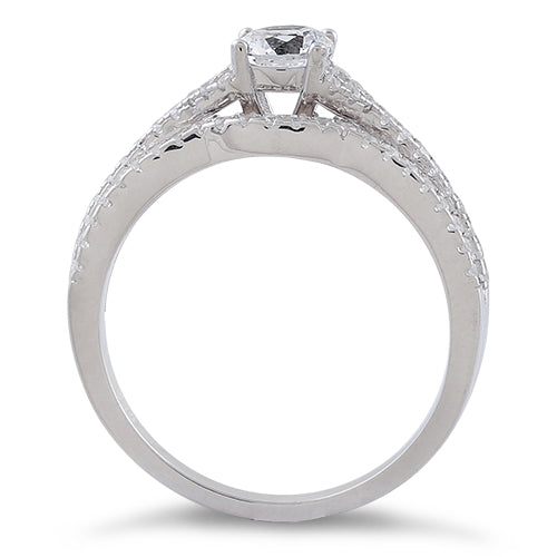 Sterling Silver Round Engagement Set Clear CZ Ring