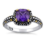 Sterling Silver Celtic Amethyst Cushion CZ Ring