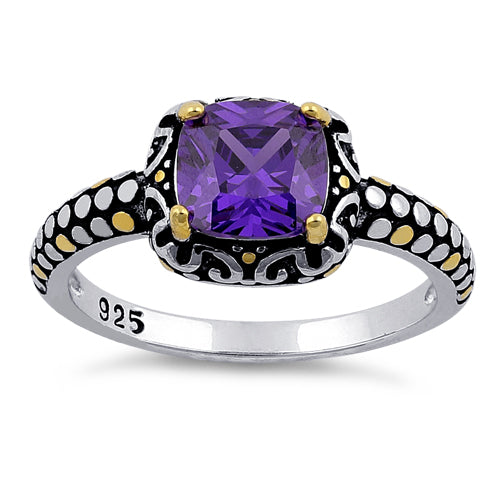 Sterling Silver Celtic Amethyst Cushion CZ Ring