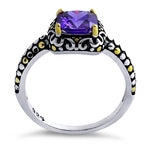 Sterling Silver Celtic Amethyst Cushion CZ Ring