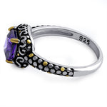 Sterling Silver Celtic Amethyst Cushion CZ Ring