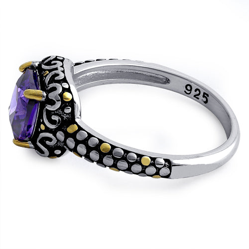 Sterling Silver Celtic Amethyst Cushion CZ Ring
