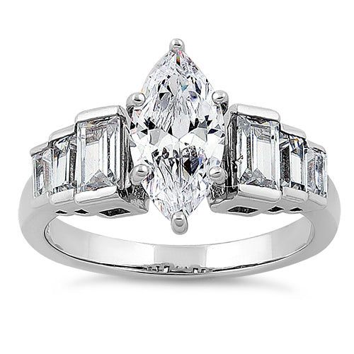 Sterling Silver Vintage Marquise Cut Engagement CZ Ring