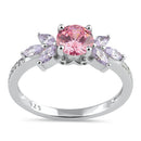 Sterling Silver Flower Leaves Pink and Lavender CZ Ring