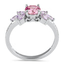 Sterling Silver Flower Leaves Pink and Lavender CZ Ring