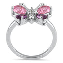 Sterling Silver Large Pink and Purple CZ Butterfly Ring