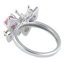 Sterling Silver Large Pink and Yellow CZ Butterfly Ring