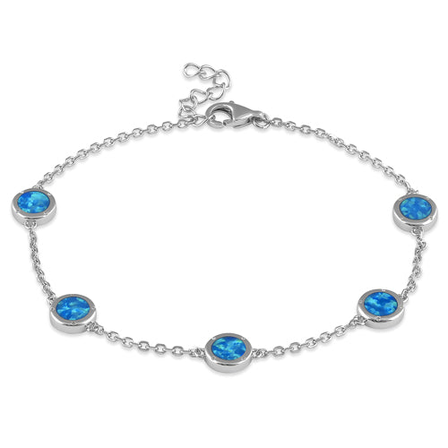 Sterling Silver Adjustable Blue Lab Opal Station Bracelet
