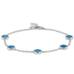 Sterling Silver Adjustable Blue Lab Opal Station Bracelet