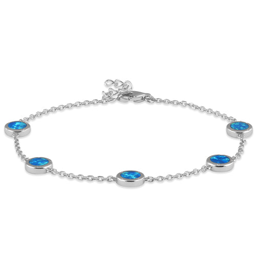 Sterling Silver Adjustable Blue Lab Opal Station Bracelet
