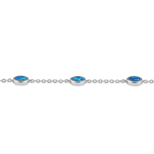 Sterling Silver Adjustable Blue Lab Opal Station Bracelet