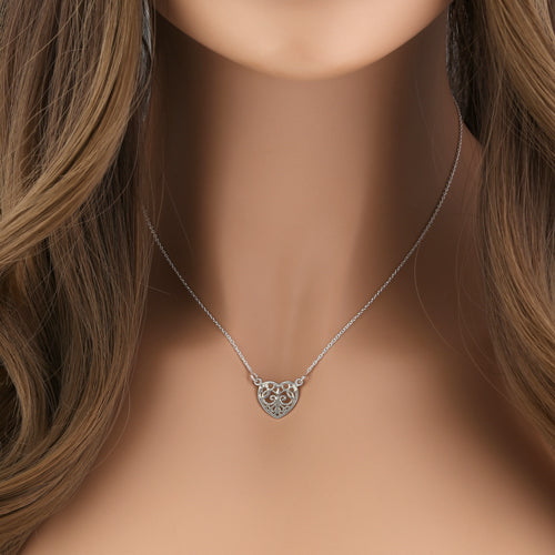 Sterling Silver Heart Filigree Necklace