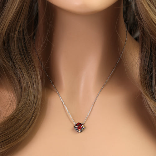 Sterling Silver Celtic Garnet Cushion CZ Necklace