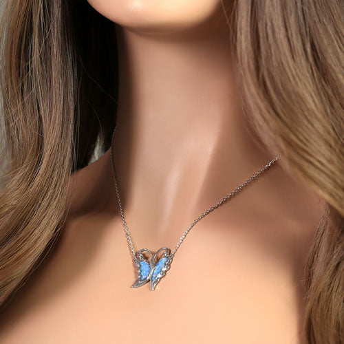 Sterling Silver Blue Lavender Butterfly Necklace