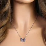 Sterling Silver Chic Butterfly Round Cut Amethyst, Ruby and Brown CZ Necklace