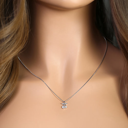 Sterling Silver Dainty Cherry Round Cut Clear CZ Necklace