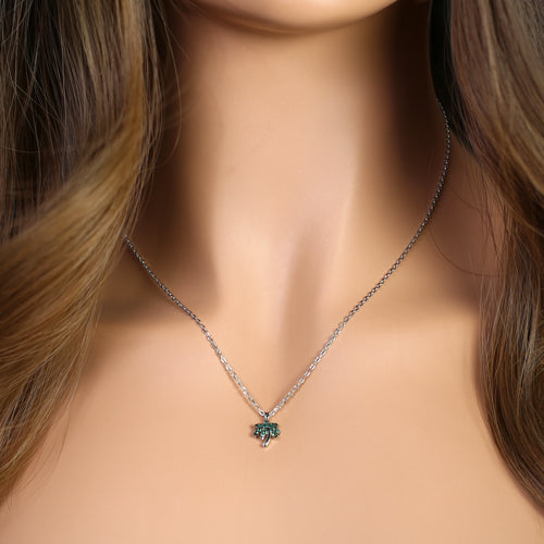 Sterling Silver Dainty Palm Tree Round Cut Emerald CZ Necklace