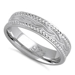 Sterling Silver Diamond Cut Wavy Wedding Band Ring